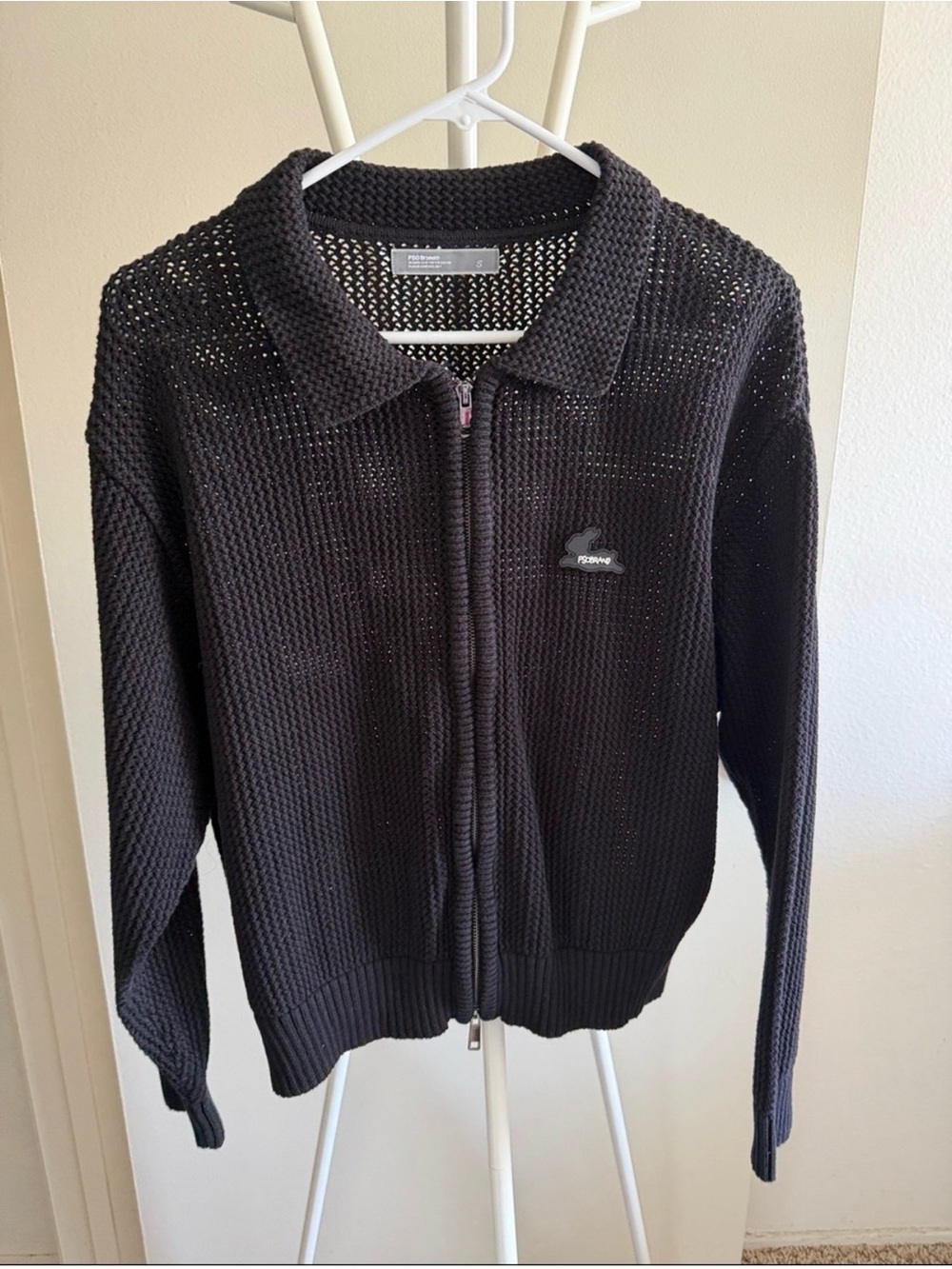 Black Open-Knit Zip Cardigan Sweater – Lacoste
